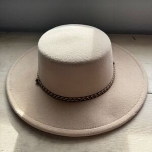 Torrid Bone Melton Hat Flat Crown Wide Brim Boater‎ Beige Medium Large